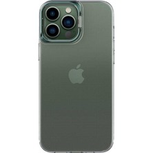 Caseart Apple iPhone 14 Pro Max Kapak Lens Standlı Sararmaz Şeffaf Silikon Kılıf - Koyu Yeşil