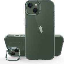 Caseart Apple iPhone 14  Kapak Lens Standlı Sararmaz Şeffaf Silikon Kılıf - Koyu Yeşil