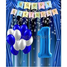 Rönesans Parti Mavi Renk Yıldız Folyo Balon Seti 1 Yaş