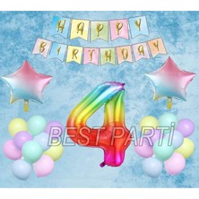 Best Parti Gökkuşağı Yıldız Folyo Balon Seti 4 Yaş