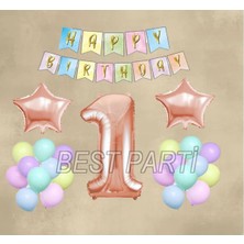 Best Parti Rose Gold Yıldız Folyo Balon Seti 1 Yaş