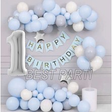 Best Parti Gümüş Renk Banner'lı Stand'lı Folyo Balon Seti 1 Yaş