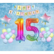 Best Parti Gökkuşağı Yıldız Folyo Balon Seti 15 Yaş