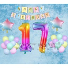 Best Parti Gökkuşağı Yıldız Folyo Balon Seti 17 Yaş
