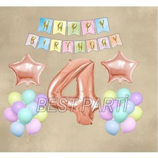 Best Parti Rose Gold Yıldız Folyo Balon Seti 4 Yaş