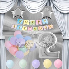 Best Parti Gümüş Renk Yıldız Folyo Balon Seti 2 Yaş