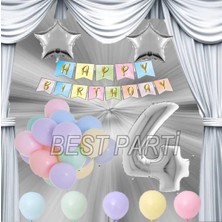 Best Parti Gümüş Renk Yıldız Folyo Balon Seti 4 Yaş