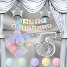 Best Parti Gümüş Renk Yıldız Folyo Balon Seti 5 Yaş