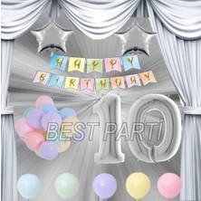 Best Parti Gümüş Renk Yıldız Folyo Balon Seti 10 Yaş