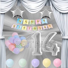 Best Parti Gümüş Renk Yıldız Folyo Balon Seti 14 Yaş