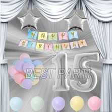 Best Parti Gümüş Renk Yıldız Folyo Balon Seti 15 Yaş