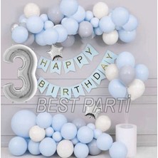 Best Parti Gümüş Renk Banner'lı Stand'lı Folyo Balon Seti 3 Yaş