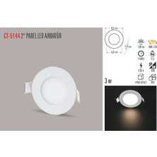 Cata CT-5144 3W/6500K Alm. Panel LED ARMATÜR(BEYAZ-12ADET) Cata