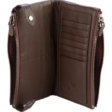 Karali Deri Deri Unisex Portföy Cüzdanı  Kahve BC413-02