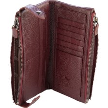 Karali Deri Deri Unisex Portföy Cüzdanı  Bordo BC413-06