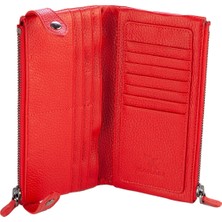 Karali Deri Deri Unisex Portföy Cüzdanı  Kırmızı BC413-08