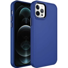 CoverZone iPhone 14 Pro ile Uyumlu Kılıf Metal Çerçeve Tasarımlı Pastel Renkli Sert Ebullience Lacivert