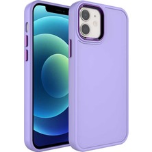 CoverZone iPhone 12 ile Uyumlu Kılıf Metal Çerçeve Tasarımlı Pastel Renkli Sert Ebullience Lila