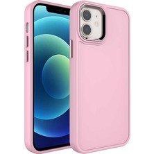 CoverZone iPhone 11 ile Uyumlu Kılıf Metal Çerçeve Tasarımlı Pastel Renkli Sert Ebullience Pembe Açık