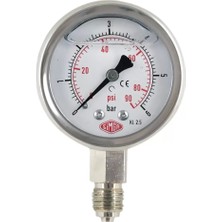 BH Büyük Hidrolik Ø 63 - 0 - 315 Bar 1/4 Alttan Çıkışlı Gliserinli Manometre