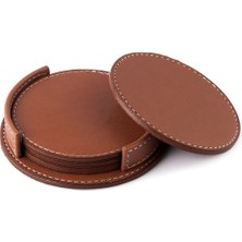 Rubicon Bardak Altlığı Dikişli Suni Deri   4 Adet  ( Stantlı )