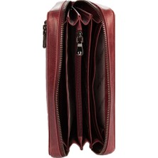 Karali Deri Deri Unisex Portföy Cüzdanı Crazy Bordo BC419-06