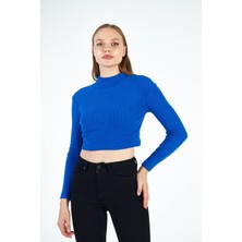 Hanclo Kadın Yarım Balıkçı Yaka Uzun Kol Basic Crop Bluz