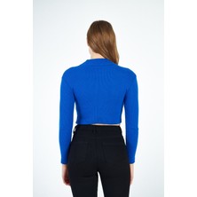 Hanclo Kadın Yarım Balıkçı Yaka Uzun Kol Basic Crop Bluz