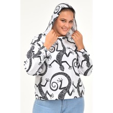 Kertenkele Desenli Sweatshirt-Beyaz