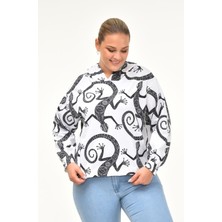 Kertenkele Desenli Sweatshirt-Beyaz