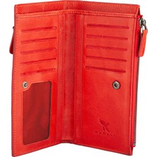 Karali Deri Deri Unisex Portföy Cüzdanı Crazy Kırmızı BC487-08