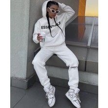 Amor Man Özel Tasarım Kapüşonlu Essentıal Baskılı Tam Kışlık Oversize Kadın Eşofman Takımı