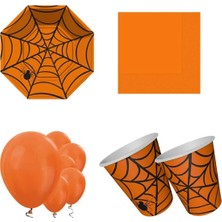 Çıtı Pıtı Store Cadılar Bayramı Örümcek Ağı Turuncu Parti Seti 8 Kişilik