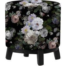 Adawall Siyah Çiçek Ahşap Ayaklı Puf (Kumaşı Süettir. Uluslararası Solmama Sertifikasına Sahiptir.)