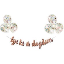 Parti Dünyası Iyi Ki Doğdun Rose Gold Doğum Günü Afişi ve Balon Seti