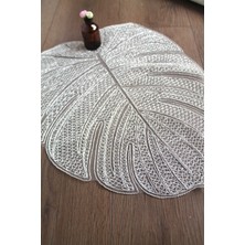 Emtory Home  Gümüş Modern Yaprak Desenli Dantel Nakışlı Servis - Tepsi Örtüsü - Çeyizlik- Runner