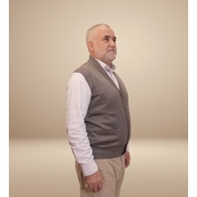 Kehila Erkek Gri Baba Yeleği Önden Zarif Düğmeli Klasik Çift Cepli Rahat Kesim Ince Yün Triko