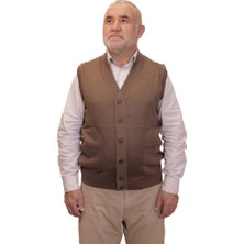 Kehila Erkek Kahverengi Baba Yeleği Önden Zarif Düğmeli Klasik Çift Cepli Rahat Kesim Ince Yün Triko