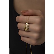 Nereze 925 Ayar Gümüş Gold Rengi Maske Kolye Doğal Taşlı Kadınlar İçin Özel Tasarım