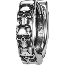 NorthShore Gotik Kurukafalı Geçirmeli Vintage Triple Skull Halka Tipi Motorcu 316L Erkek Çelik Küpe (Tekli)