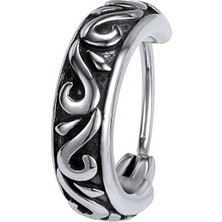 NorthShore Vintage Antika Tribal Oval Halka Geçirmeli 316L Erkek Çelik Küpe (Tekli)