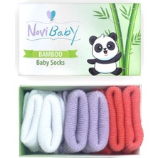 Novibaby 3'lü Bambu Yenidoğan Bebek Çorabı I Purple Orange I 0-6 Ay