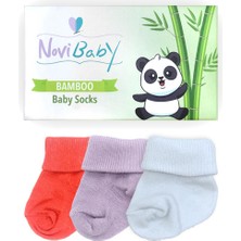 Novibaby 3'lü Bambu Yenidoğan Bebek Çorabı I Purple Orange I 0-6 Ay