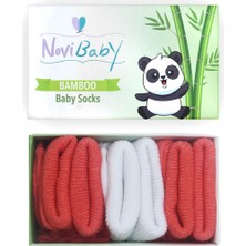 Novibaby 3'lü Bambu Yenidoğan Bebek Çorabı I White Orange I 0-6 Ay