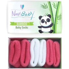 Novibaby 3'lü Bambu Yenidoğan Bebek Çorabı I White Candy I 0-6 Ay
