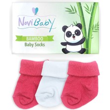 Novibaby 3'lü Bambu Yenidoğan Bebek Çorabı I White Candy I 0-6 Ay