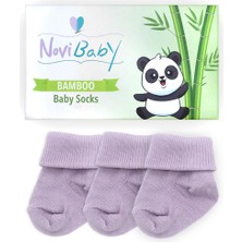 Novibaby 3'lü Bambu Yenidoğan Bebek Çorabı I Purple I 0-6 Ay