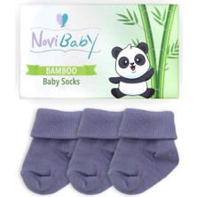 Novibaby 3'lü Bambu Yenidoğan Bebek Çorabı I Cloud I 0-6 Ay