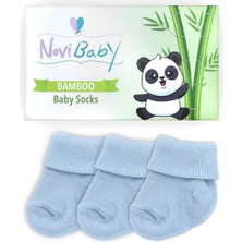 Novibaby 3'lü Bambu Yenidoğan Bebek Çorabı I Dusty Blue I 0-6 Ay