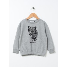 Limon Baskili Kız Çocuk Gri Melanj Sweatshirt Lexo Girl